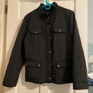 Talbots Short Black Fall Fleece-lined Quilted Jacket; Size 12; Gold Snaps